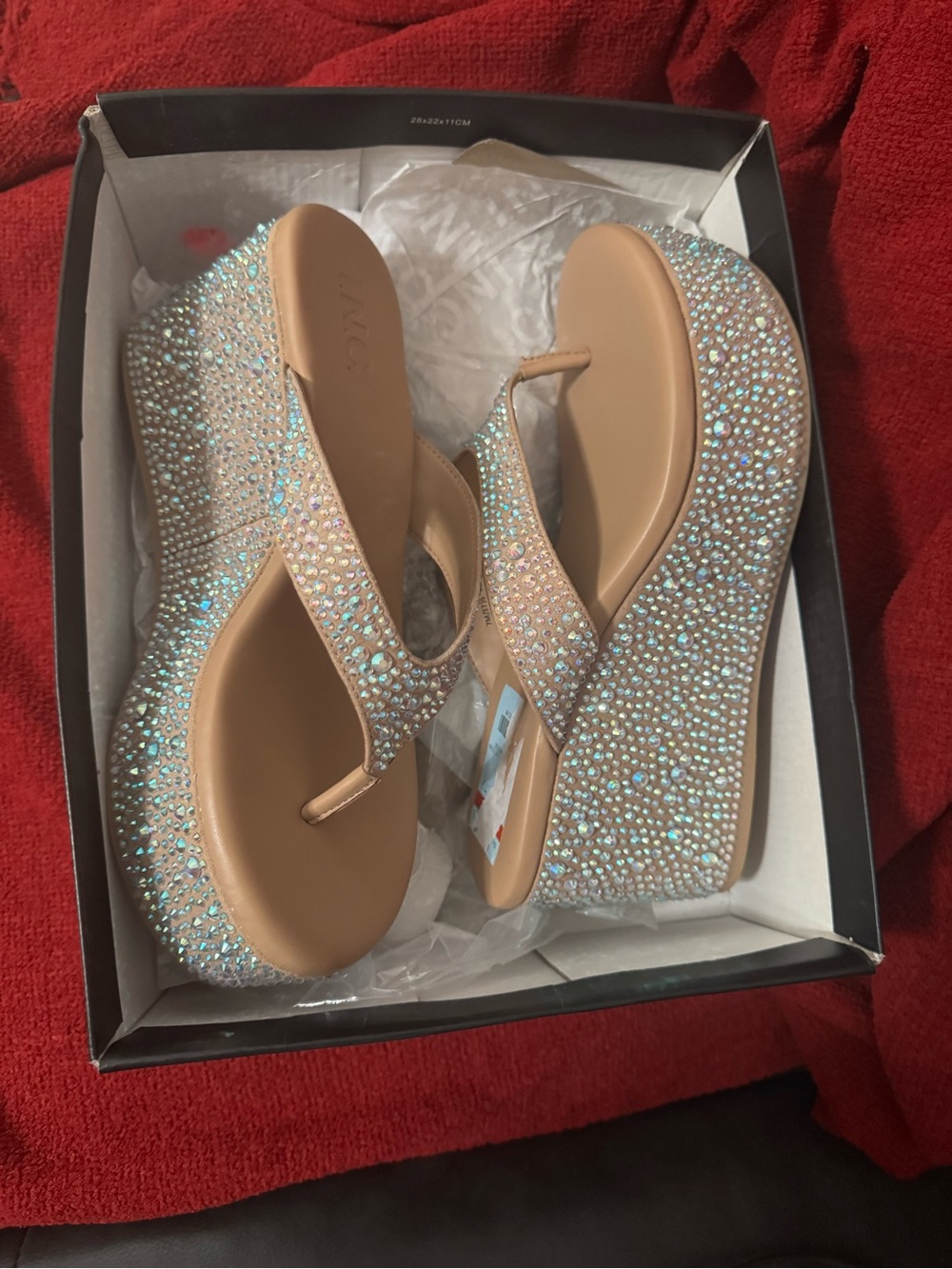 Embellished Nude Rhinestone Wedge Thong Sandals by INC - Picture 2 of 4
